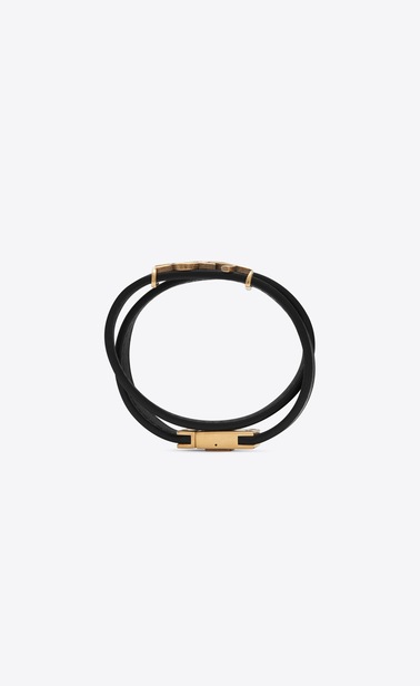 SAINT LAURENT Bracelets Cuir Femme Bracelet double tour YSL en cuir noir et métal bronze clair b_V4
